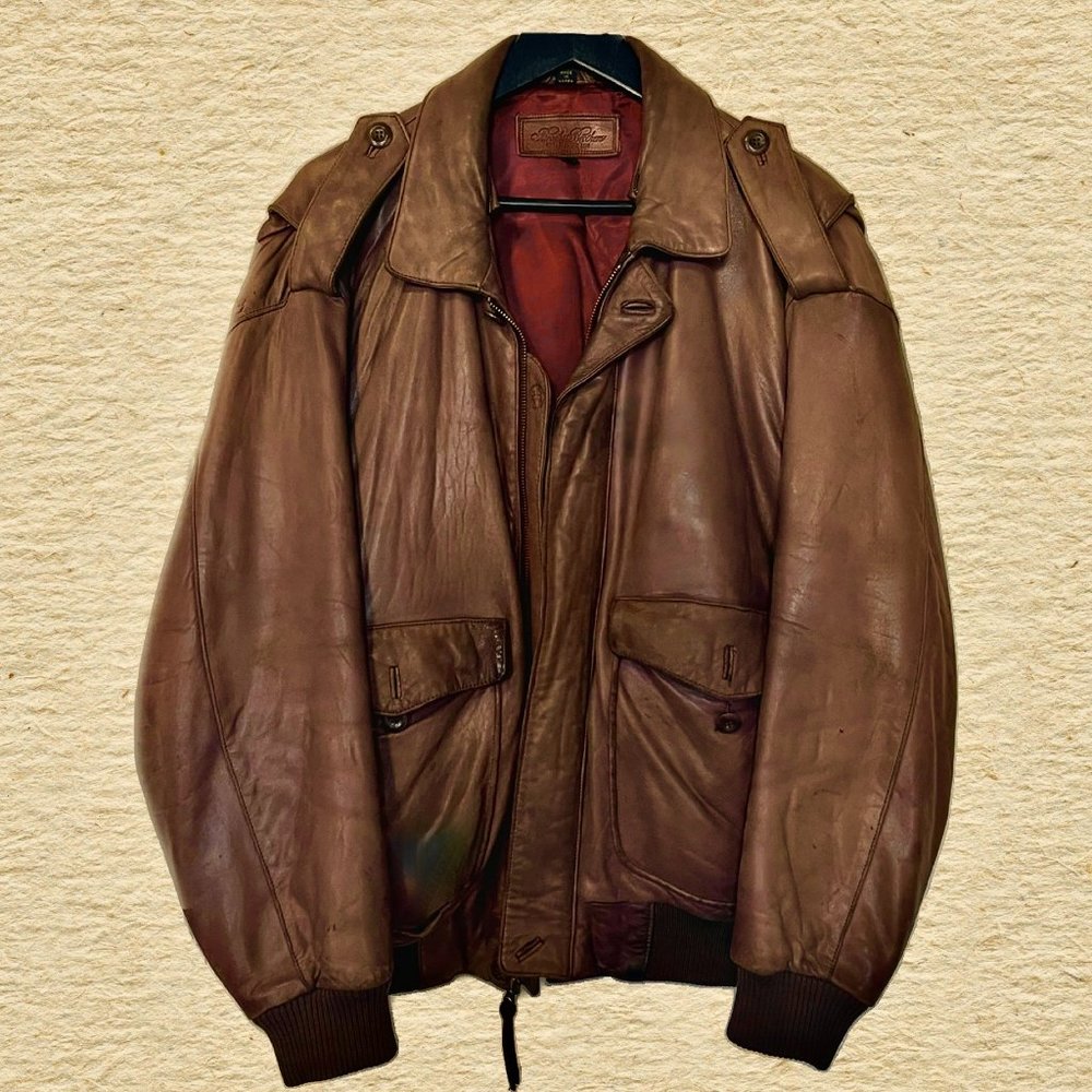 Brooks Brothers Vintage Brown Leather Jacket w/ Red Lining Size 42